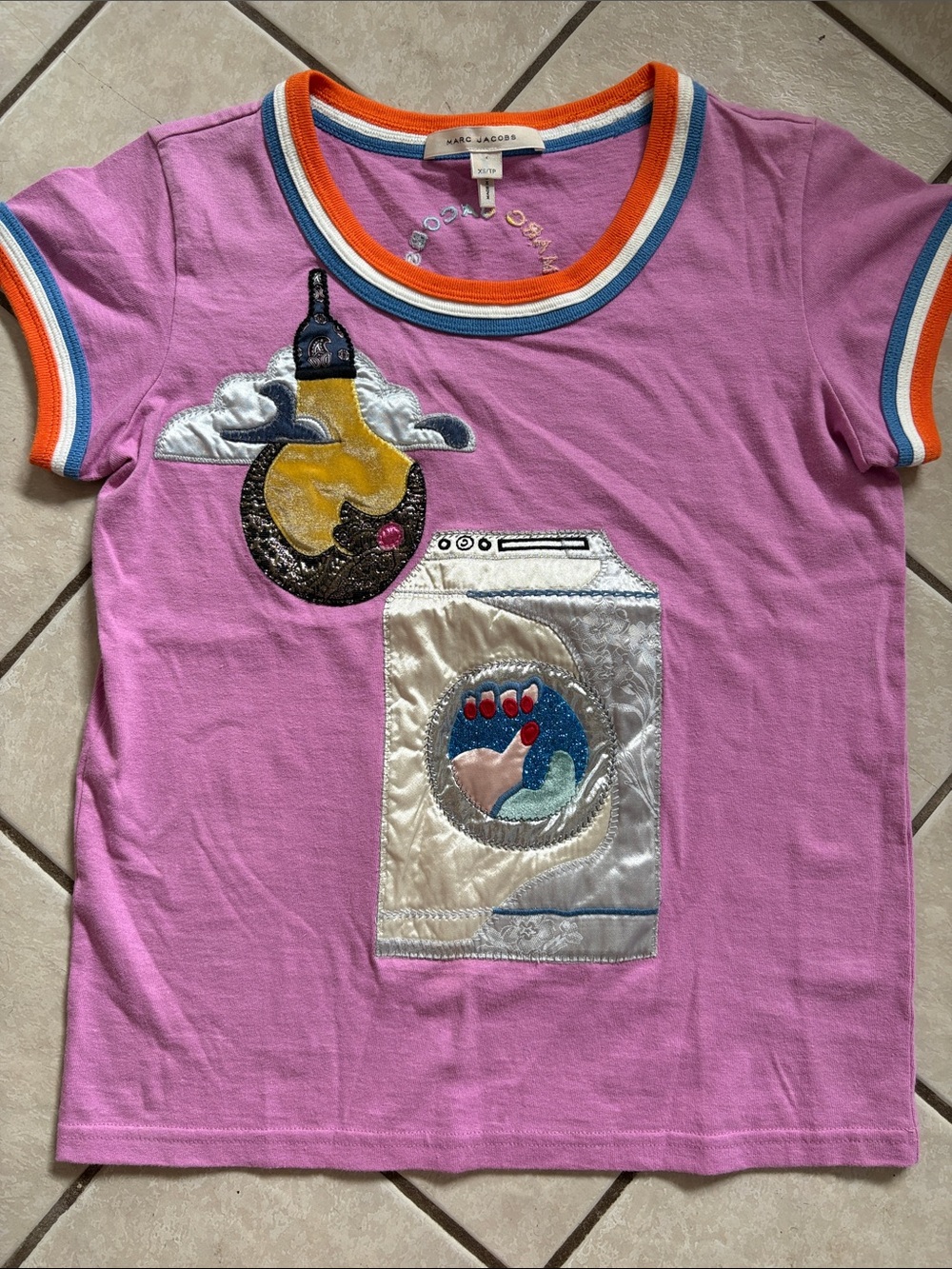 Marc Jacobs Pink Short Sleeve Tee with Colorful Appliqués